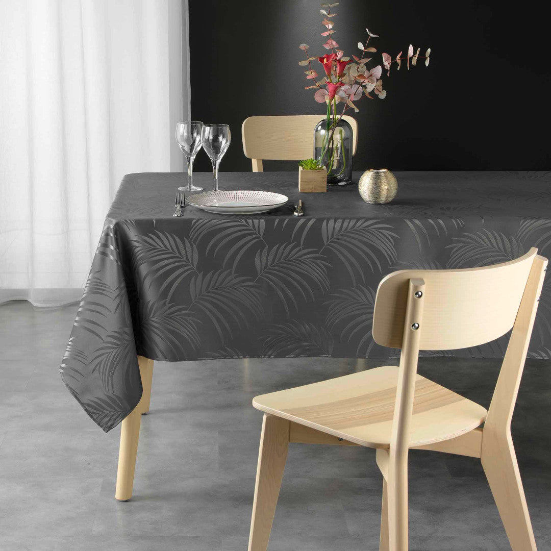 Plumette Charcoal Grey – Damasttischdecke mit gewebtem Palmblattmuster – 140 x 240 cm, Ambiente