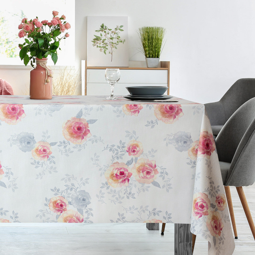 Rosalie Blush – Wachstuch Tischdecke mit Blumenprint und Textiloptik, Ambiente