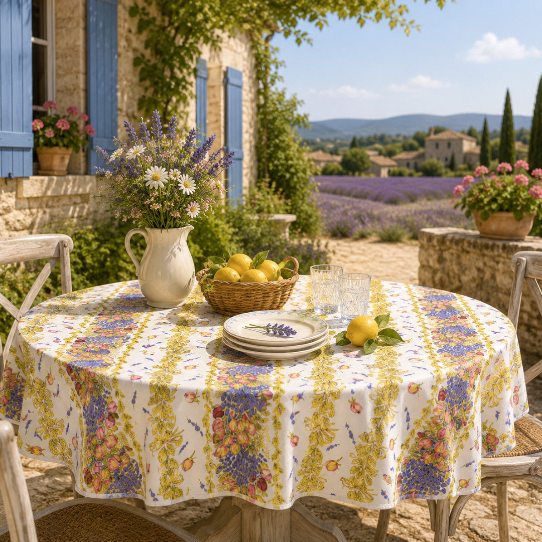Rose Lavande - Runde acrylbeschichtete Provence-Tischdecke Ø 150 cm, Ambiente