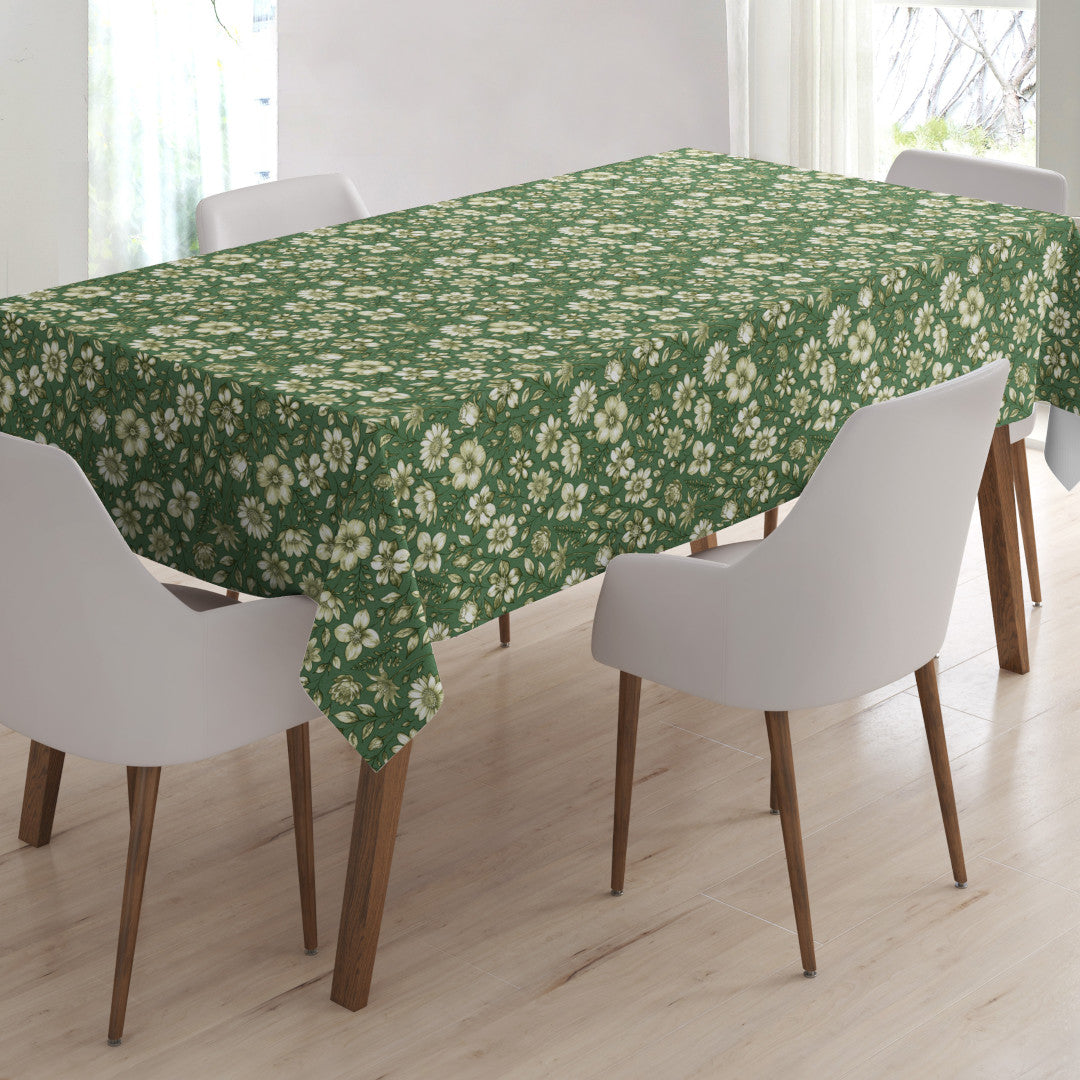 Skovblomst Grün – leicht geprägte Wachstuch Tischdecke mit Blumen, Ambiente