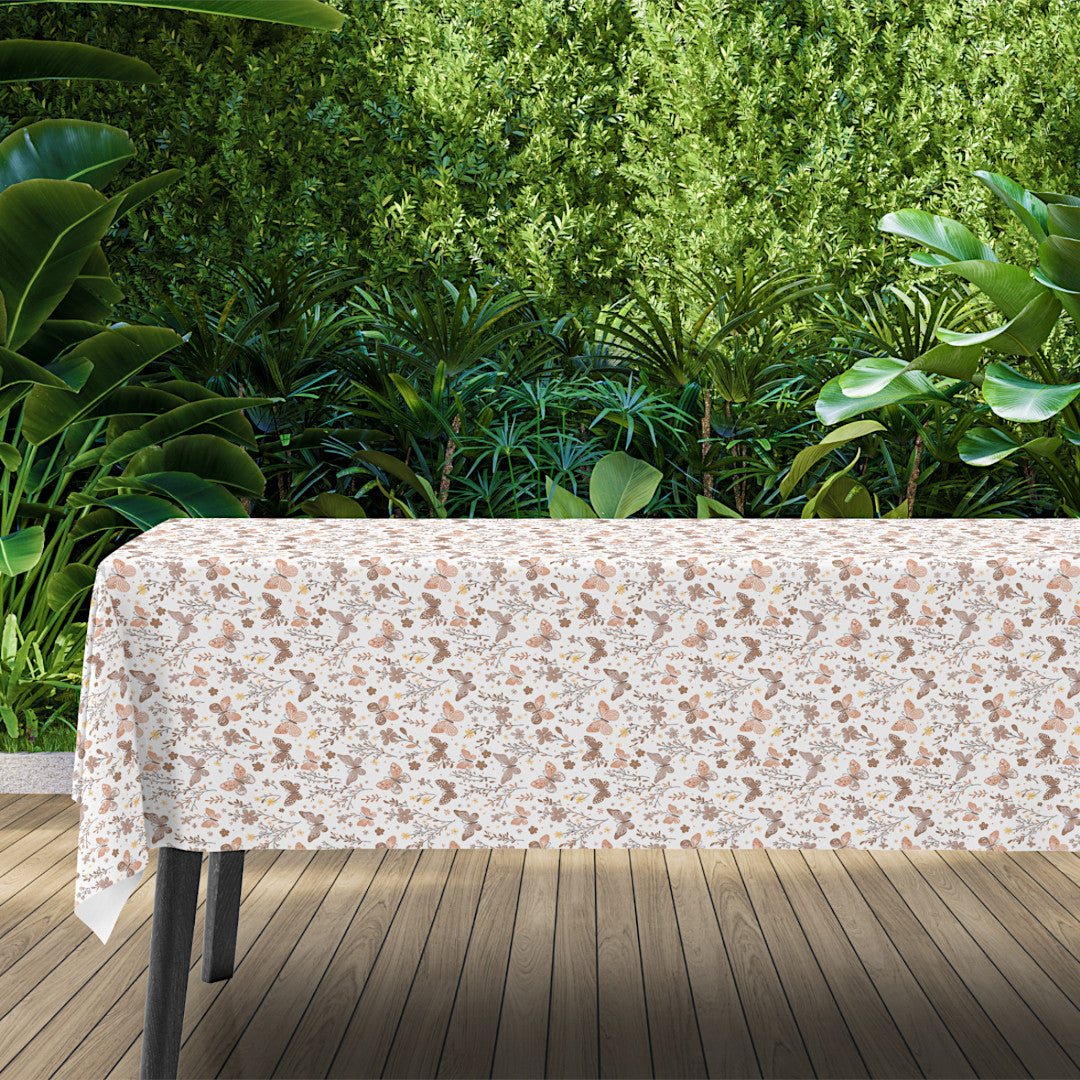 Sommerfavn Beige – Wachstuch Tischdecke mit Schmetterlingen und Blumen, Ambiente