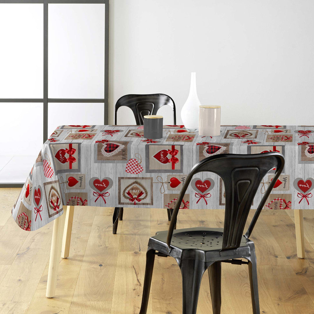 Sweet Love - Wachstuch Tischdecke mit Herzen, Karos und warmen Details, Ambiente