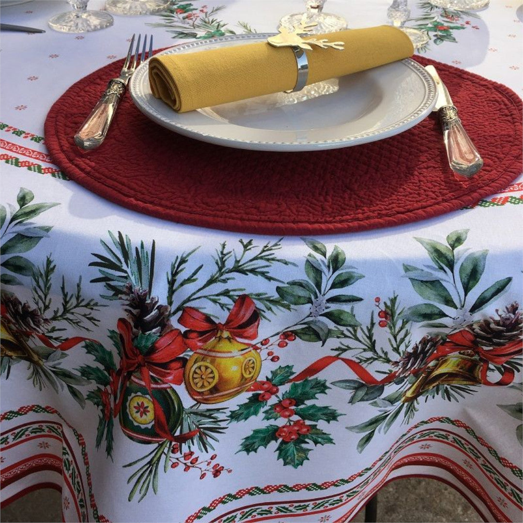 Sylvestre Weiß – Runde französische Weihnachtstischdecke mit Acrylbeschichtung, Ø 230 cm, Nahaufnahme 1