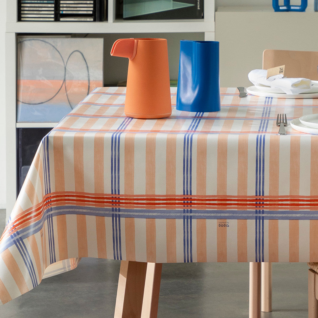 Tea Milady? Salmon – Lola Wachstuch Tischdecke mit Streifendesign, Ecke