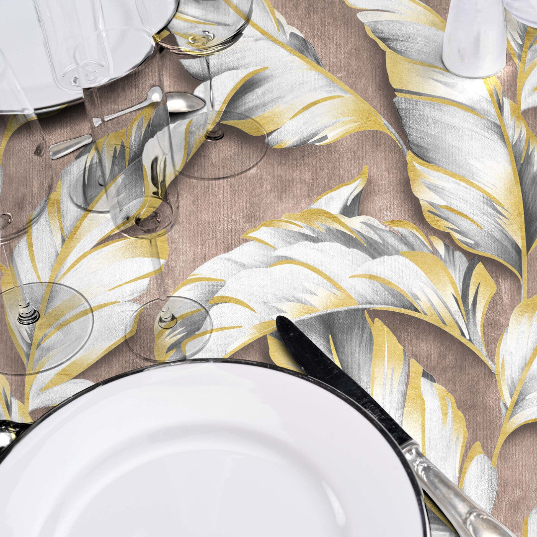 Textilia Glitter Ebany Choco – Wachstuch Tischdecke mit Blättern und dezentem Glimmer, Details