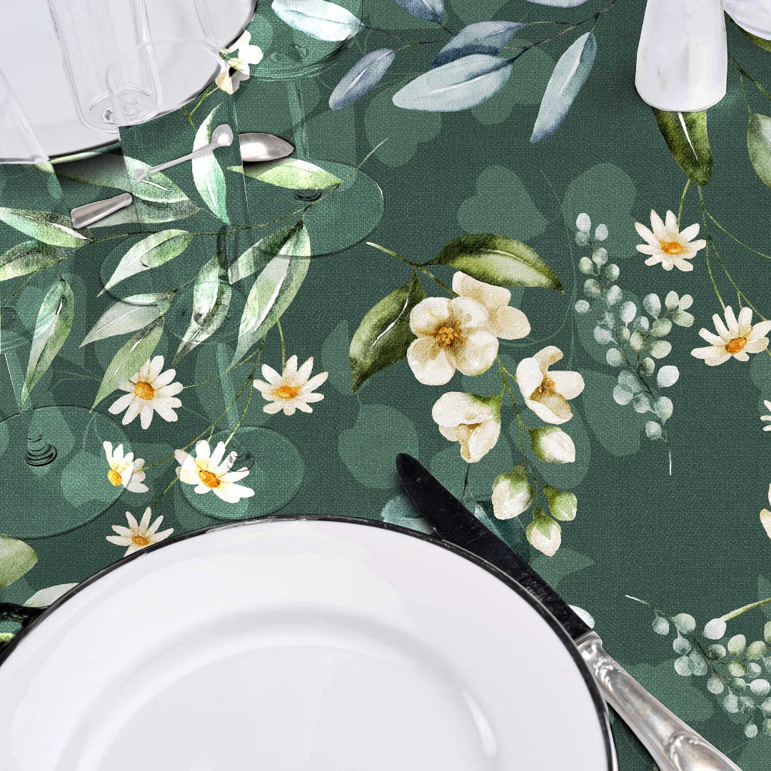 Textilia Paquerette - Wachstuch Tischdecke mit Blumen und Grün, Nahaufnahme