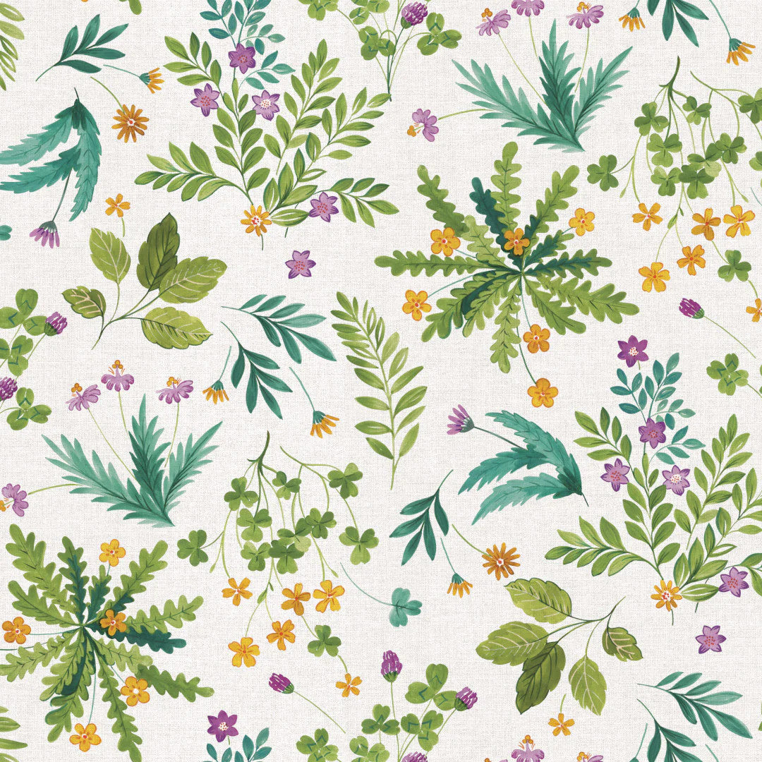 Vild Kløver – Wachstuch Tischdecke mit Blumen und Kräutern, 160 cm breit, Muster