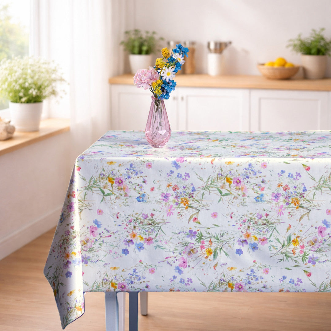 Wildflower Mist – Wachstuch Tischdecke mit Wiesenblumen, Ambiente