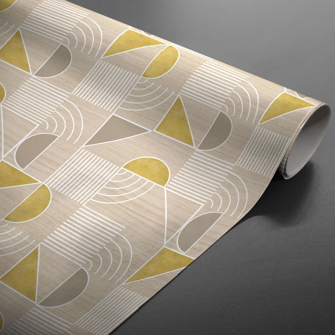Zelda Luxury Natural - Wachstuch Tischdecke mit grafischem Muster, aufgerollt