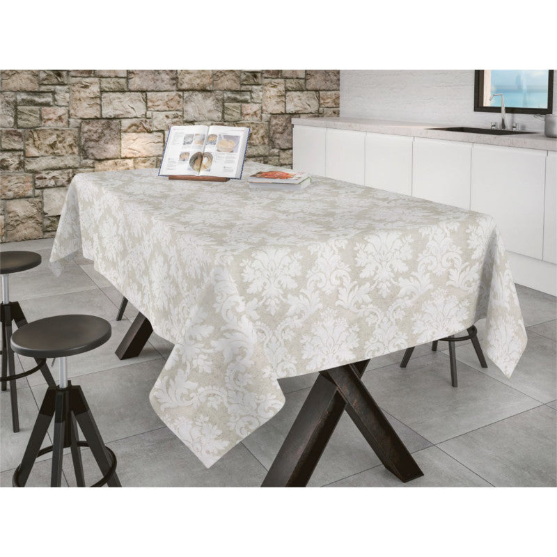 Bury Lino Beige, jacquardgewebte abwaschbare Tischdecke 160 cm breit