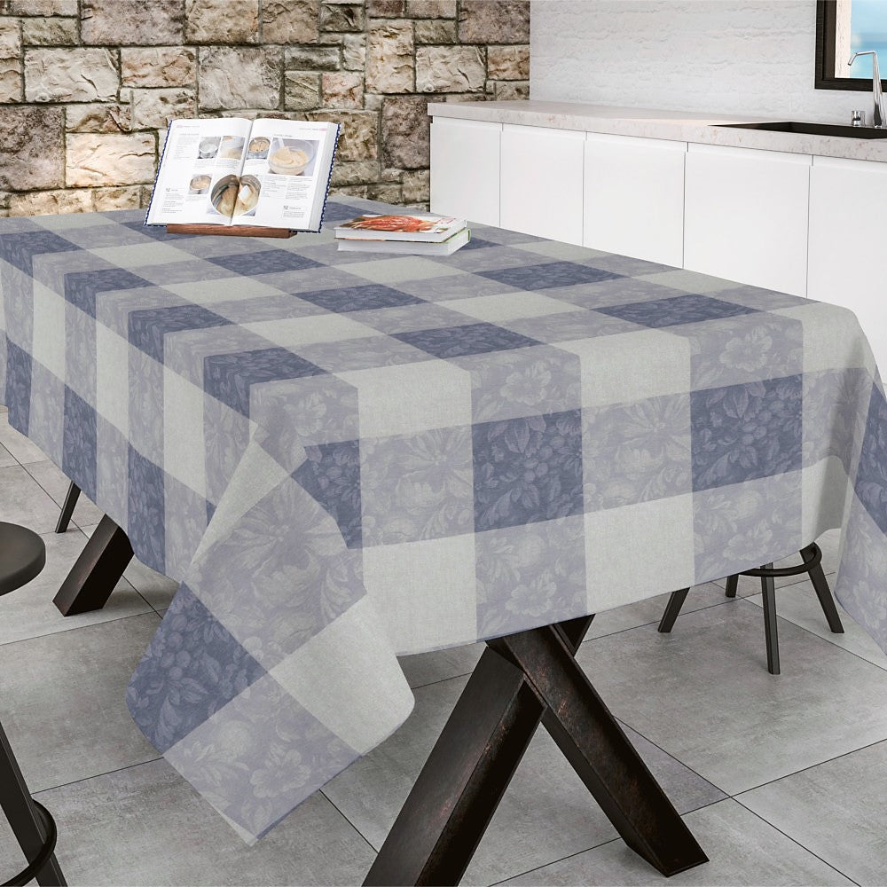 Millet Gris - Abwaschbare Tischdecke mit Chrysanthemen in Quadraten, 160 cm breit