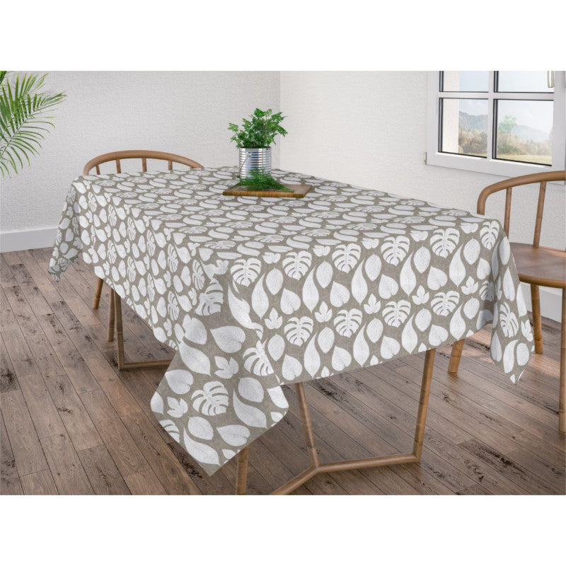 Velez - Abwaschbare Tischdecke mit weißen Blättern 140 cm