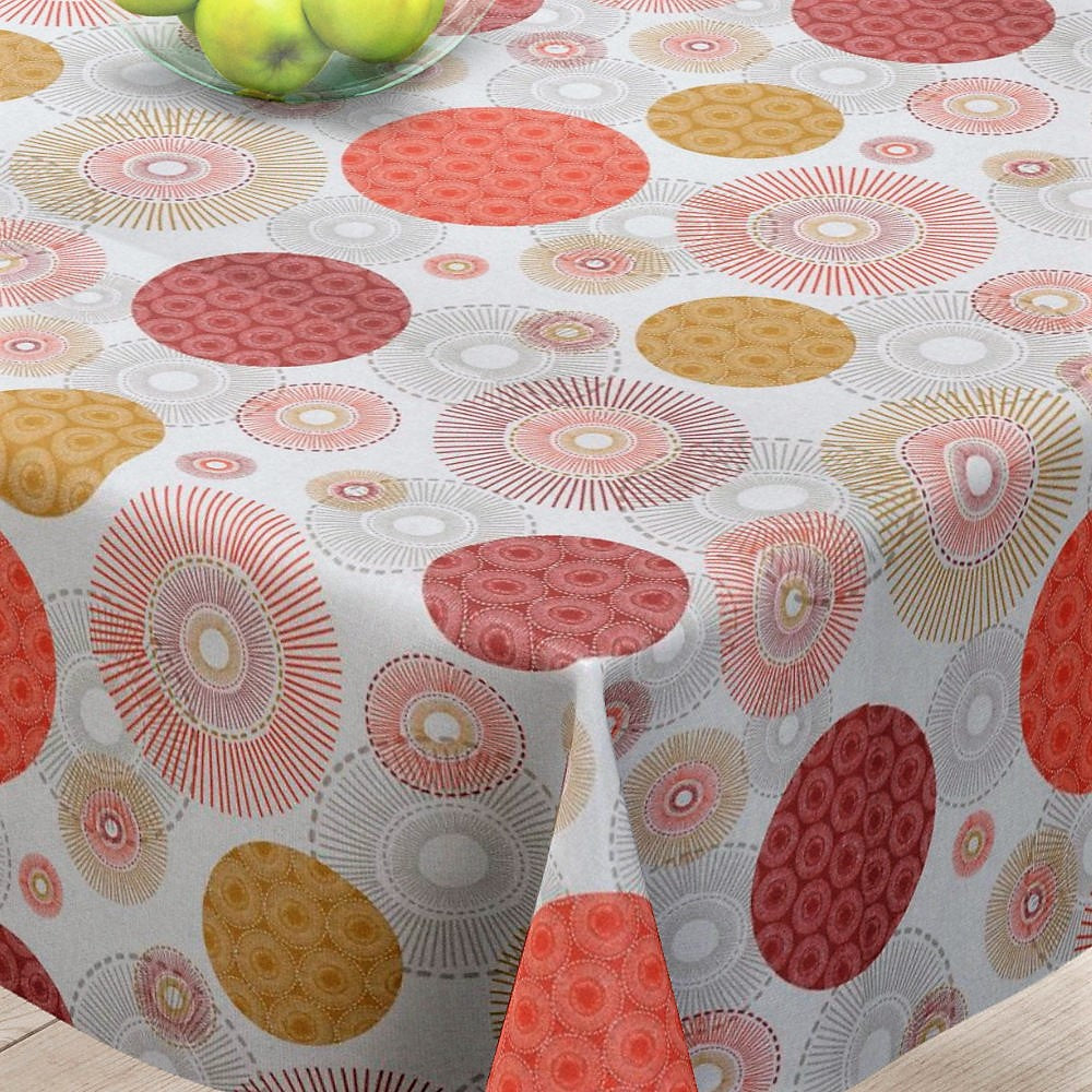 Alvares Terracotta – abwaschbare Tischdecke mit schönen Kreismotiven – 150 cm breit