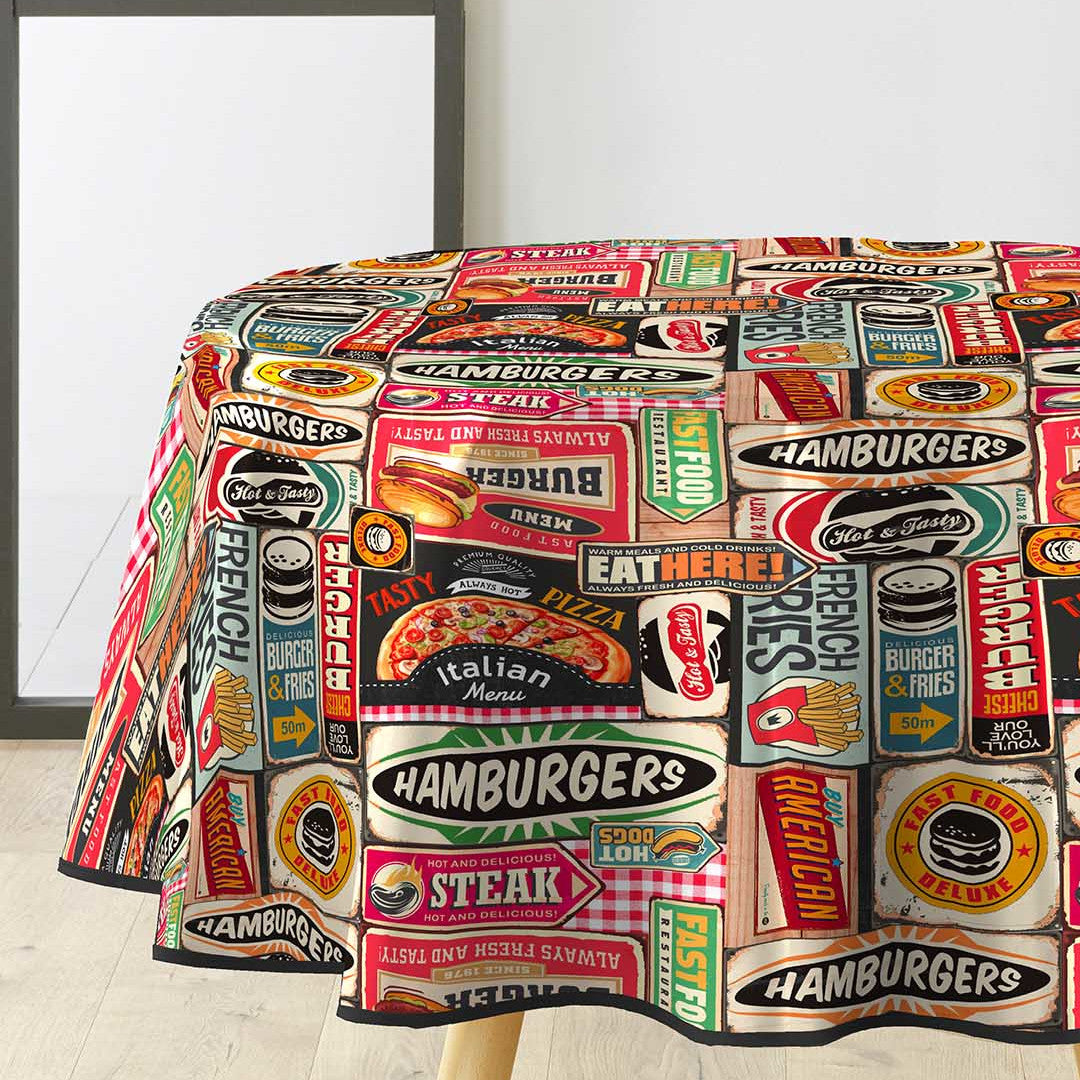 Americano - Runde Wachstuch-Tischdecke im Retro-Diner-Look