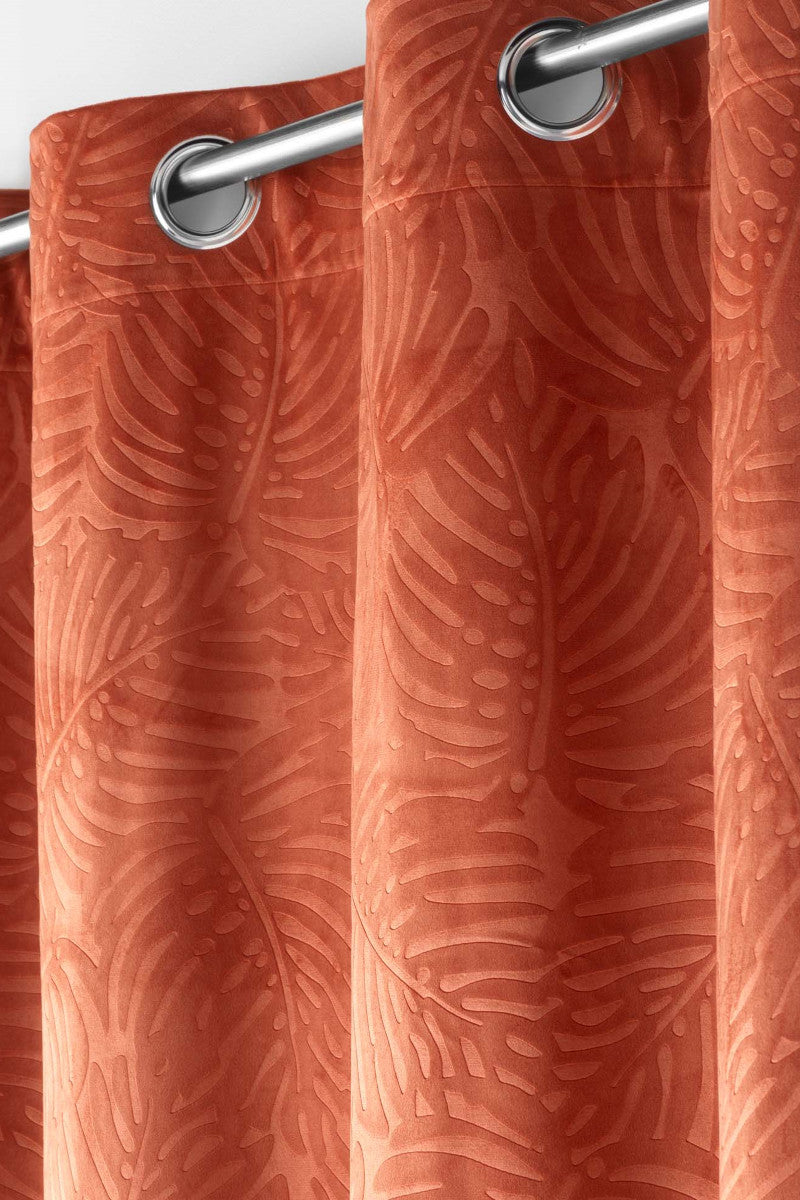 Analia geprägter Velours Terrakotta-Orange – Verdunkelungsvorhang 140 x 240 cm, Nahaufnahme