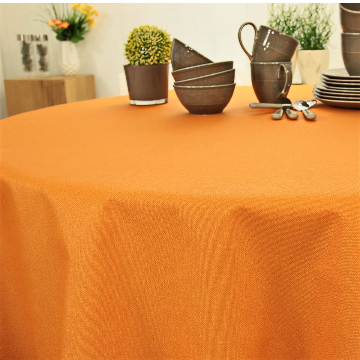 Einfarbige runde abwaschbare Tischdecke Orange - Dali 160 cm breit