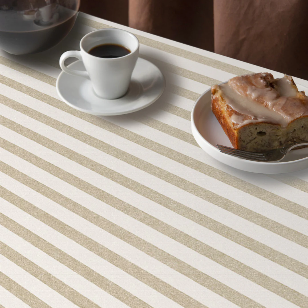 Aria Beige/Offwhite - Runde Wachstischdecke mit Gummizug, Muster