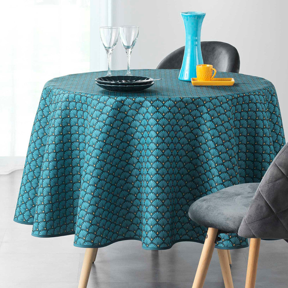 Artchic Blue Ø 180 cm, runde fleckabweisende Tischdecke