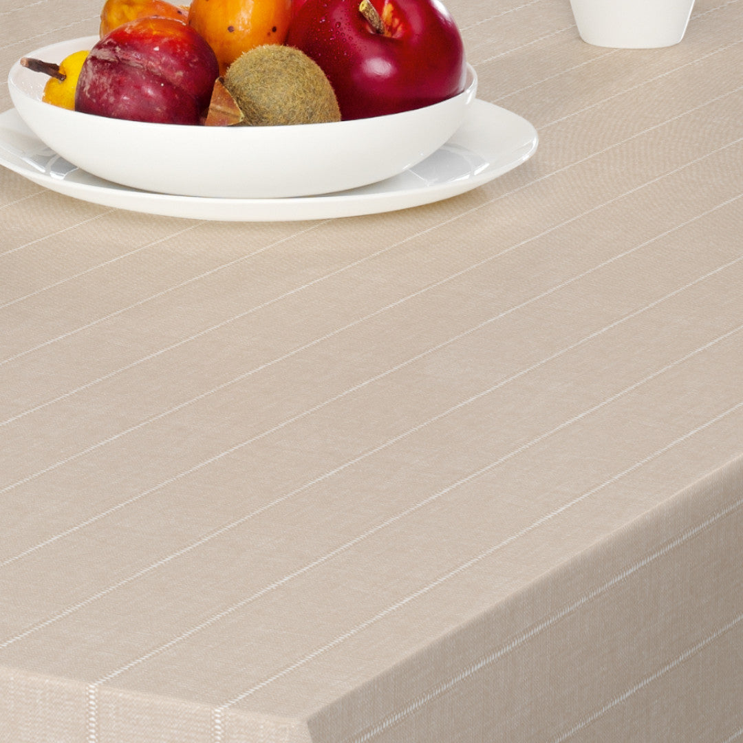 Balance Cake - 160 cm breite Wachstuch Tischdecke, gestreift, beige