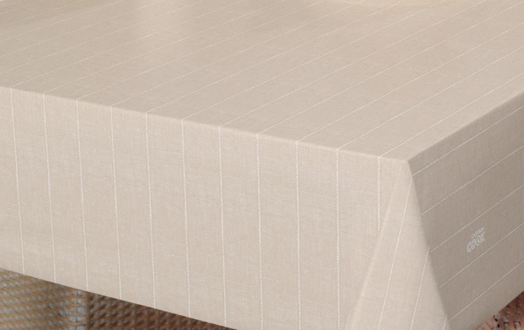 Balance Cake - 160 cm breite Wachstuch Tischdecke mit gestreiftem Muster in Beige