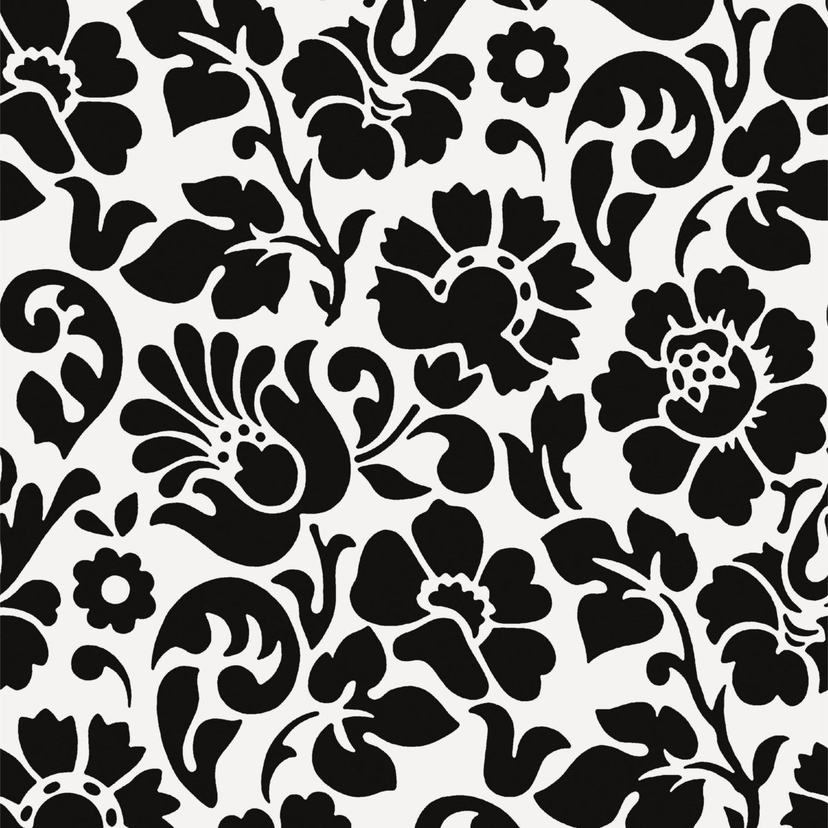 Barock, mattierte Tischfolie transparent mit schwarzen Blumen