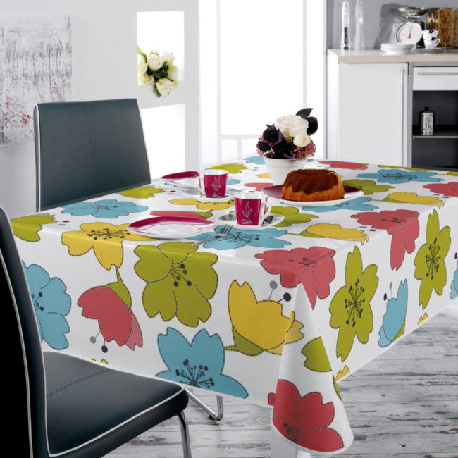 Lily Spring - Wachstuch Tischdecke mit bunten Linienblumen