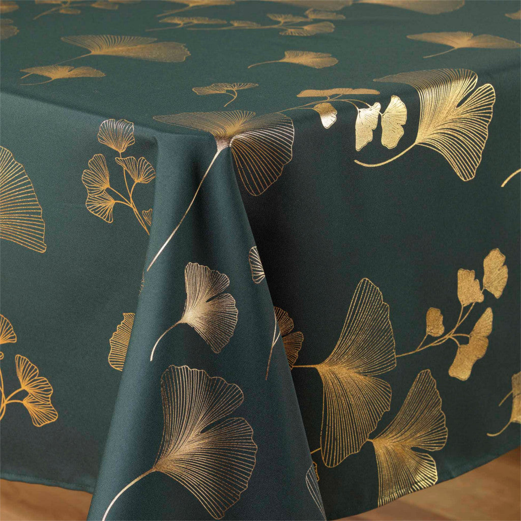 Bloomy Metallic Print - Grün/Gold - Fleckabweisende Weihnachtstischdecke, 150 x 240 cm, Ecke