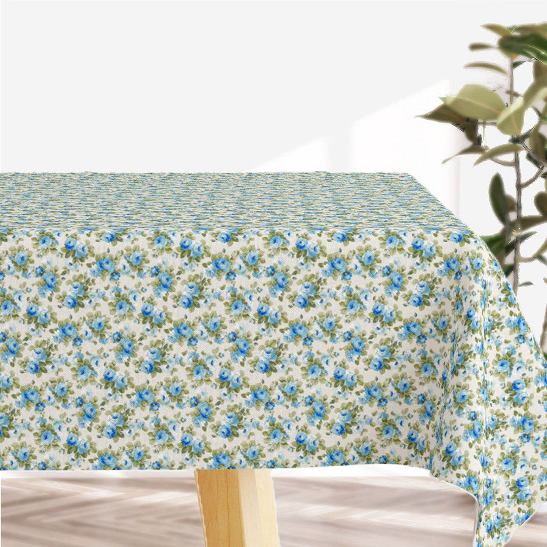 Blue Roses – helle abwaschbare Tischdecke mit blauen Rosen