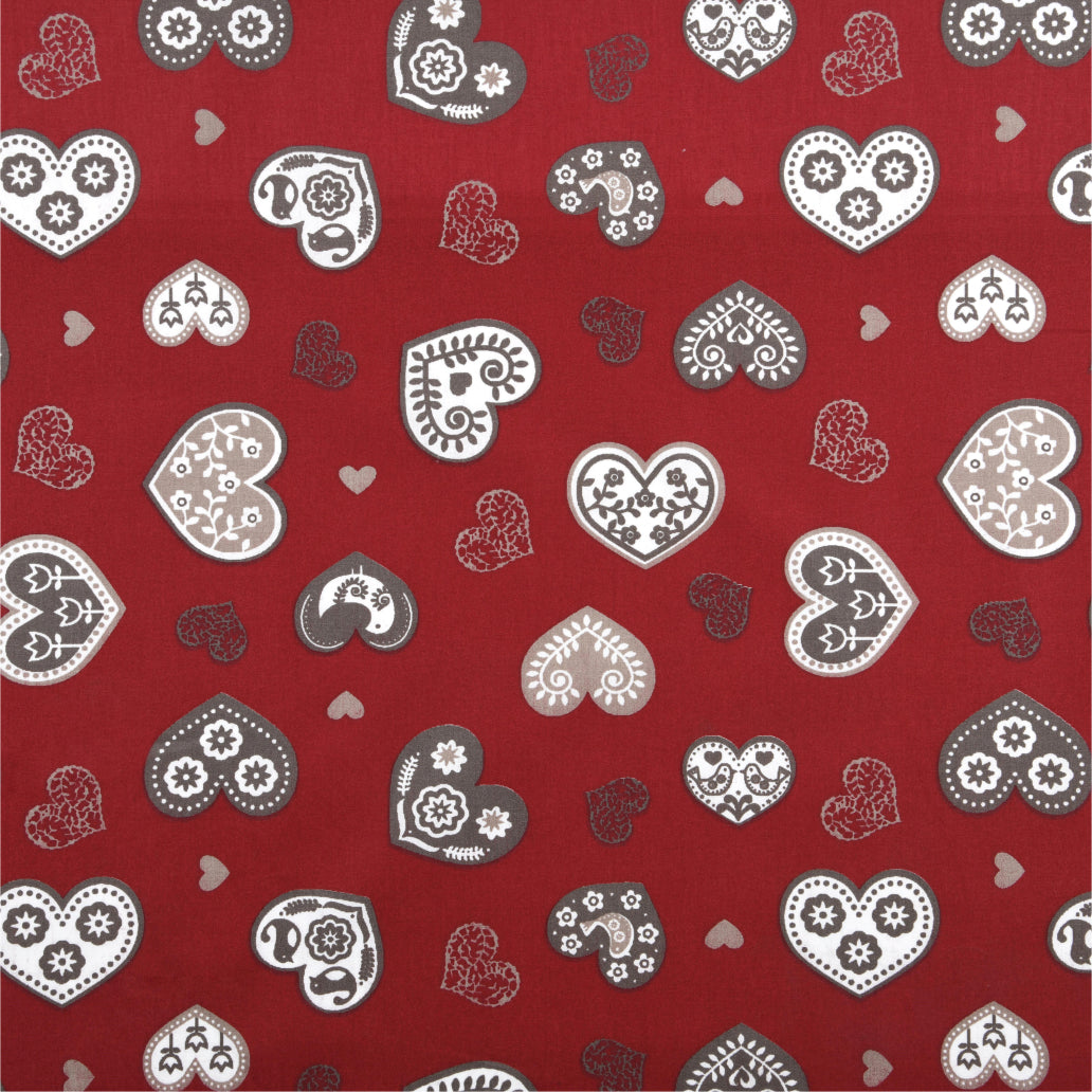 Abwaschbare Weihnachtstischdecke aus 100% Baumwolle - Boncoeur Rot - 155 cm breit