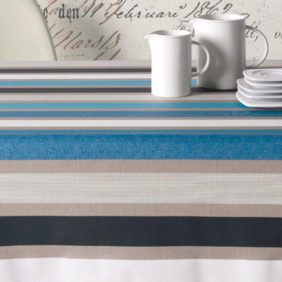 Caravaggio Blau, abwaschbare Tischdecke mit Streifen, 160 cm breit