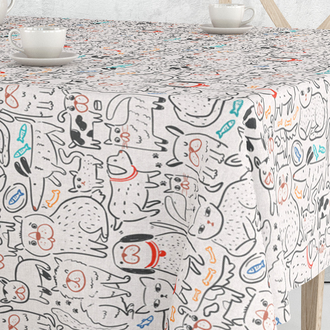 Cats and Dogs - Abwaschbare Tischdecke in Leinenoptik mit Hunden und Katzen