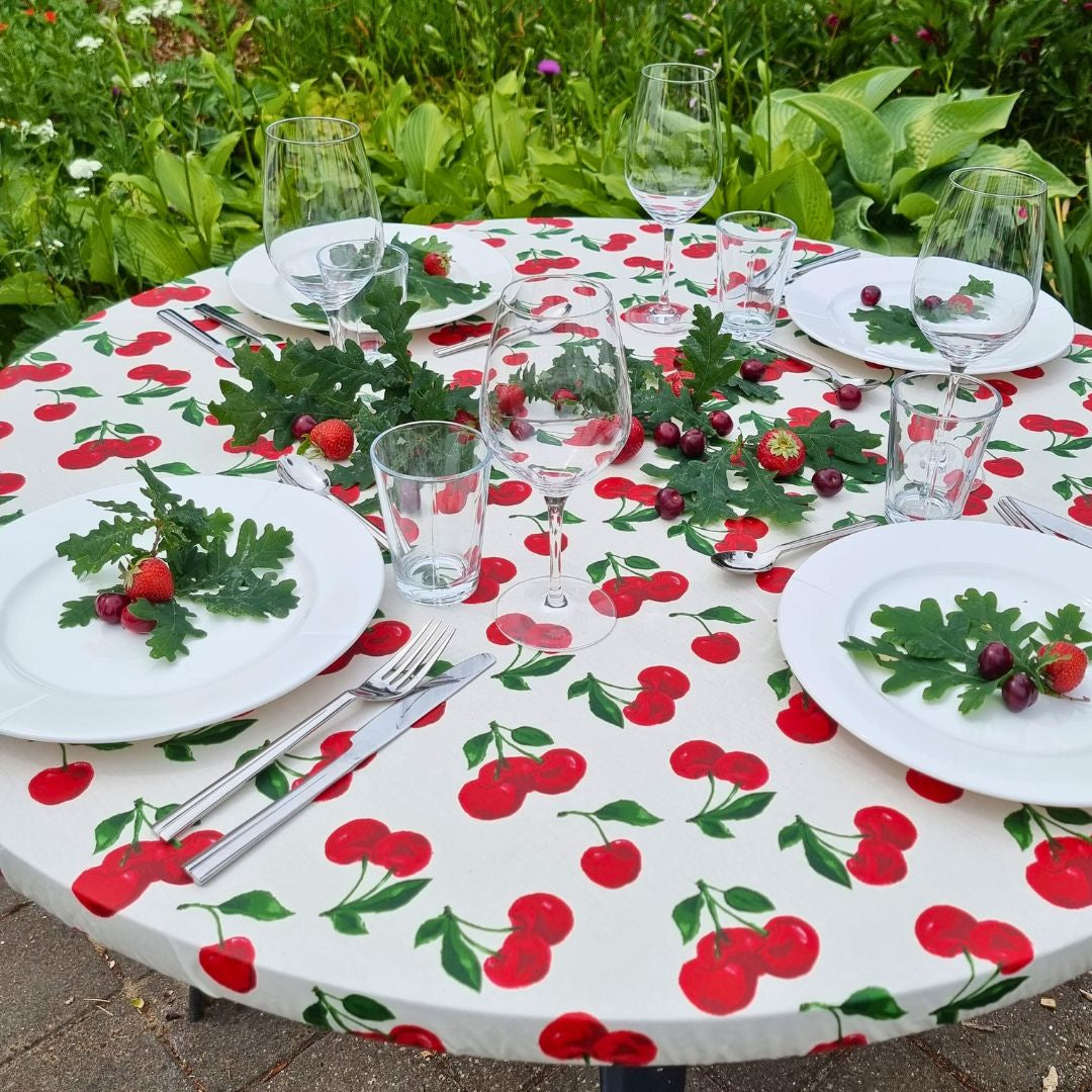 Cherry - Runde abwaschbare Tischdecke mit Elastikkante - Für Tische Ø 60 - Ø 140 cm