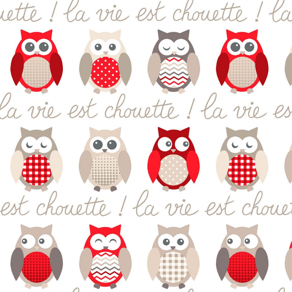 Chouette Rot – Wachstuch Tischdecke mit niedlichen Eulen