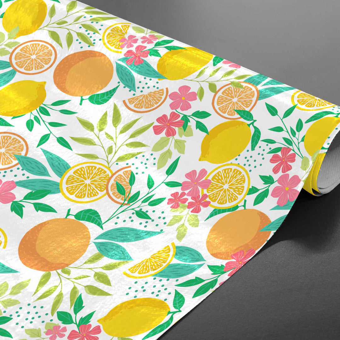 Citrus White - Wachstuch Tischdecke mit Zitronen und Blättern