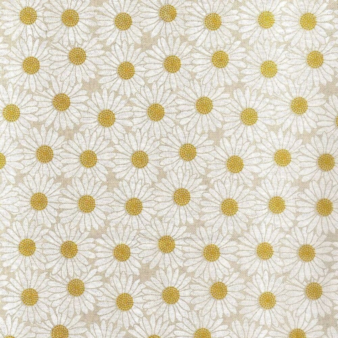 Daisy - Naturfarbene abwaschbare Tischdecke mit weißen Margeriten