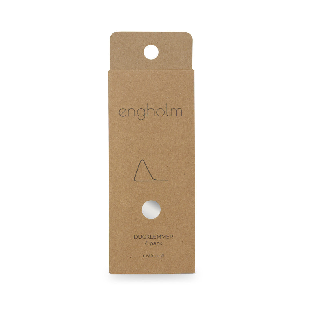 Tischdeckenklammern aus Edelstahl, Silber – 4er-Set, Verpackung