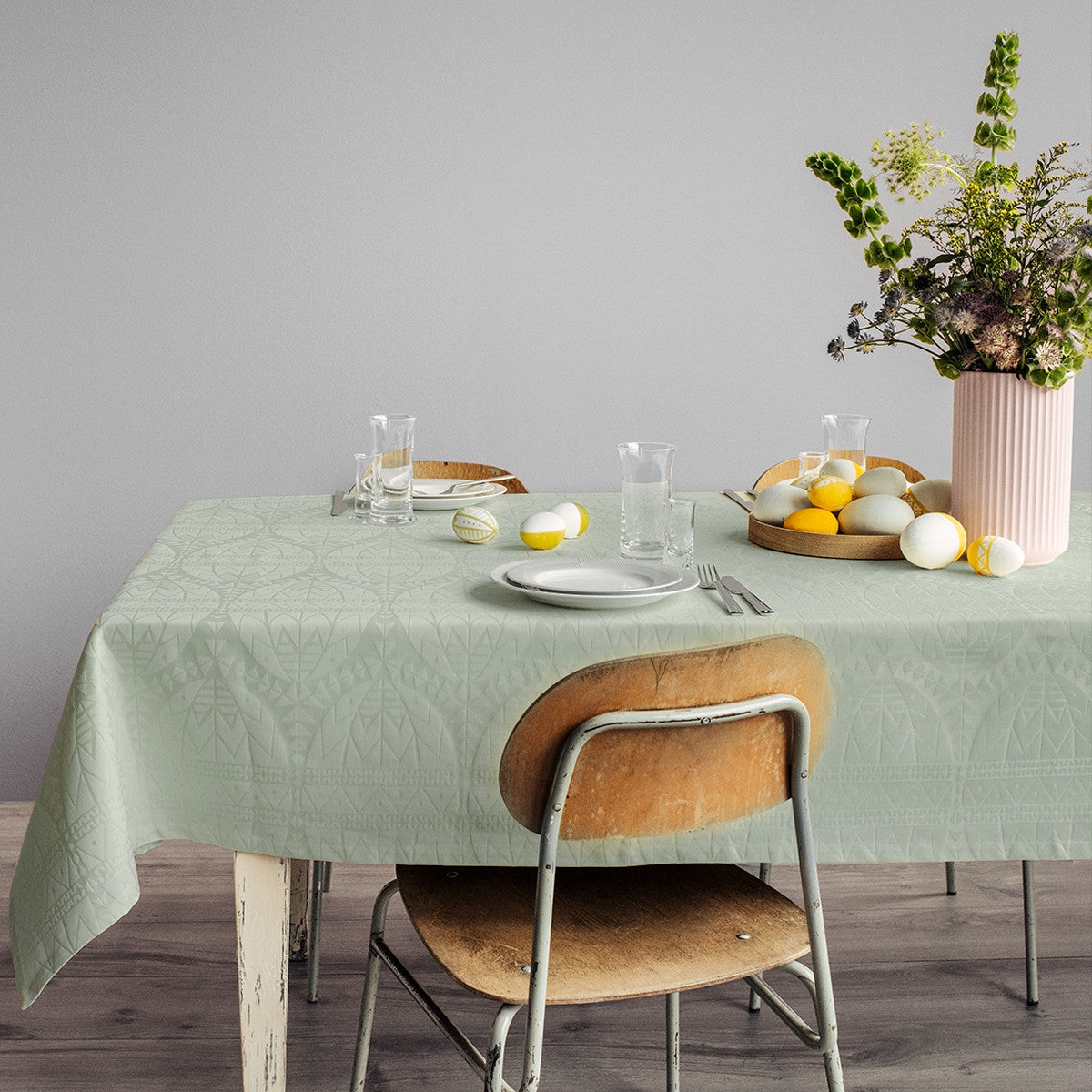 Easter Hellgrün Damast Tischdecke, schöne Ostertischdecke von Juna - 150 cm x 270 cm