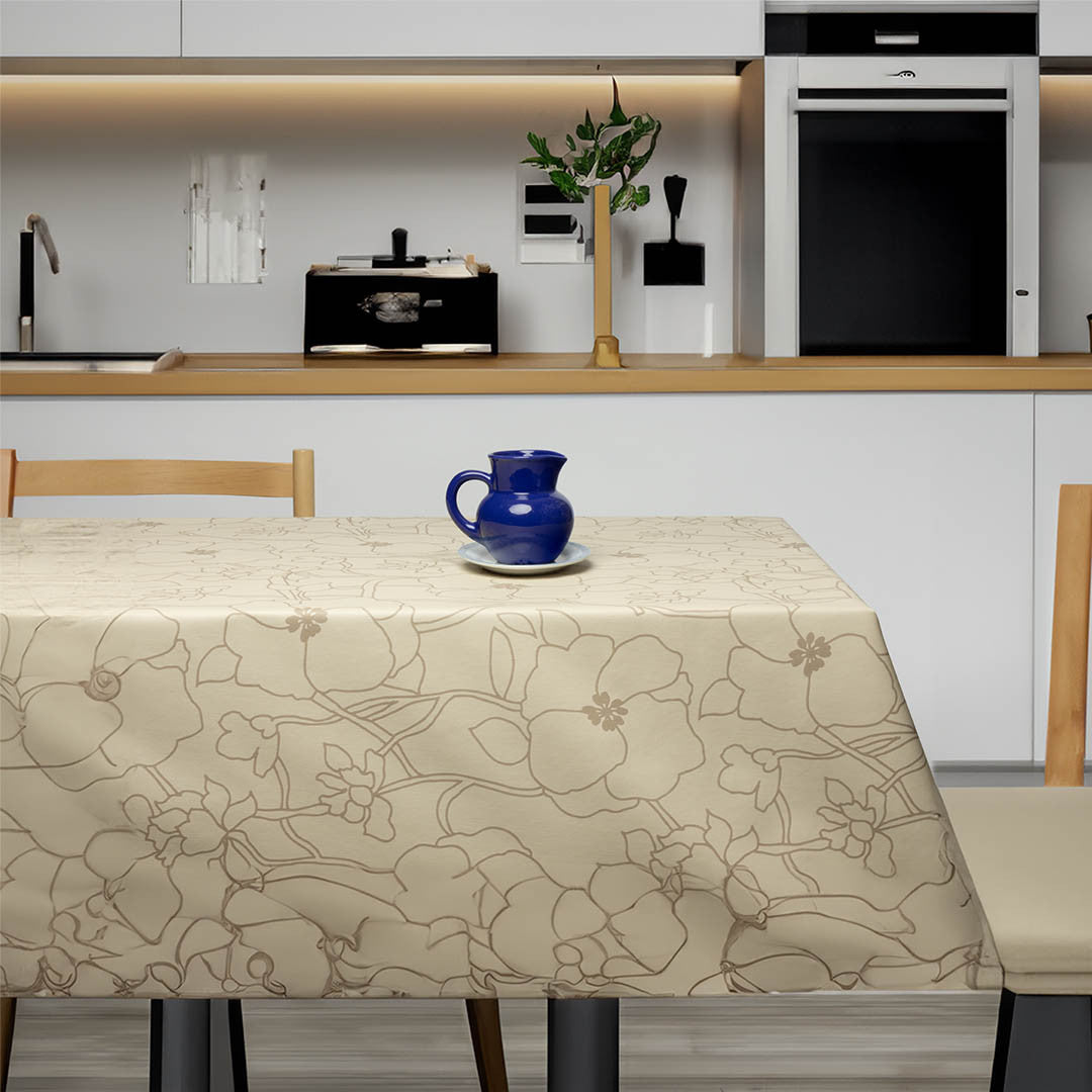 Elegant Blomst – Wachstuch Tischdecke in Beige
