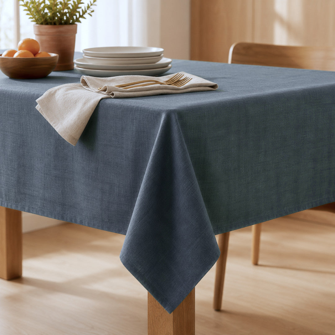 Einfarbige Leinentischdecke - Einfarbige Tischdecke aus 100 % Leinen mit Acrylbeschichtung - Blau