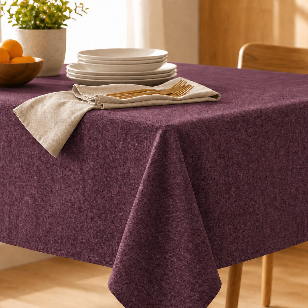 Einfarbige Leinentischdecke - Einfarbige Tischdecke aus 100% Leinen mit Acrylbeschichtung - Aubergine