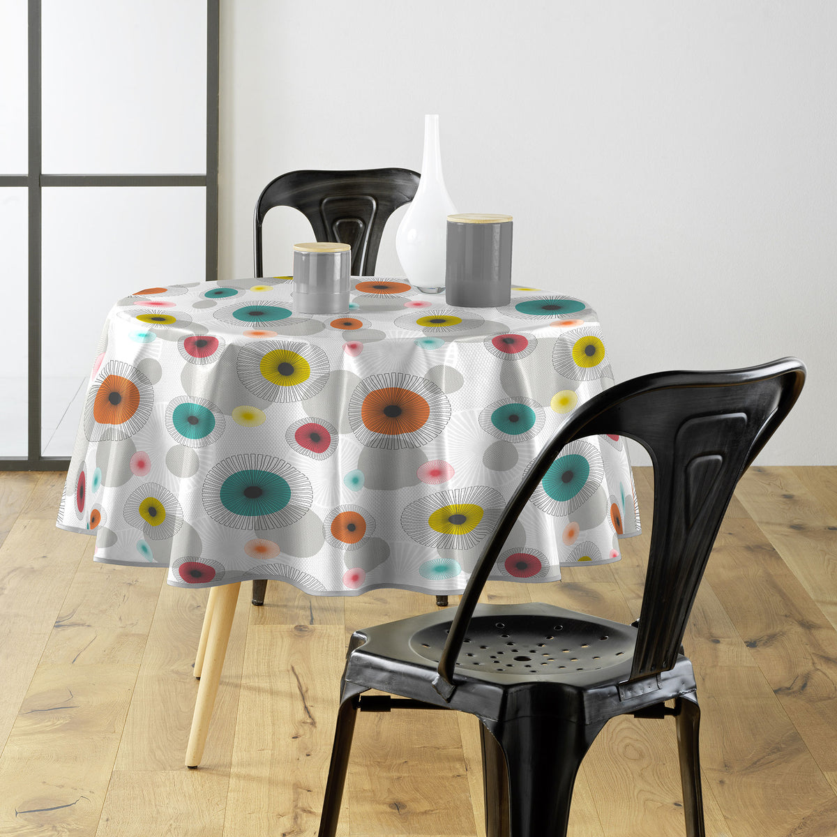 Feria - Runde Wachstuch-Tischdecke mit grafischem Retrolook Ø 155 cm