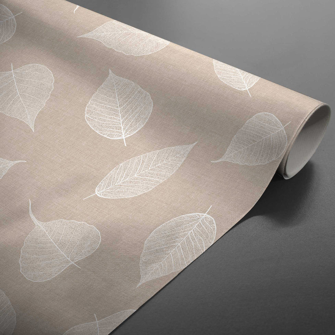 Textilia Feuillys Weiß - Wachstuch Tischdecke in Leinenoptik mit weißen Blättern in Linienzeichnung
