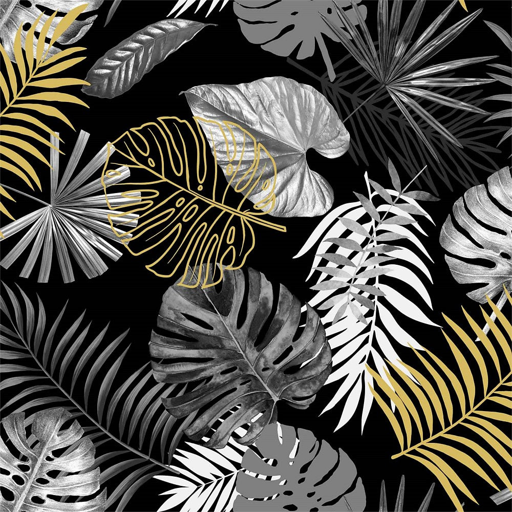 Ficusor Black Metallic - Wachstuch Tischdecke mit Blattmuster und schöner Struktur