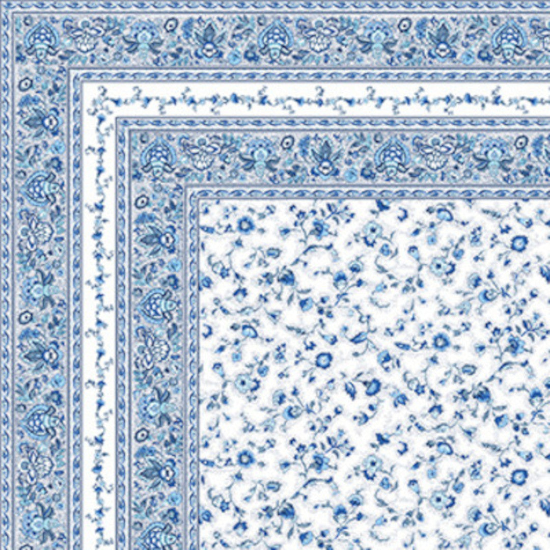 Fleurs Des Champs Blau/Weiß - Rechteckige Provence-Tischdecke 160 x 160 cm, Ecke