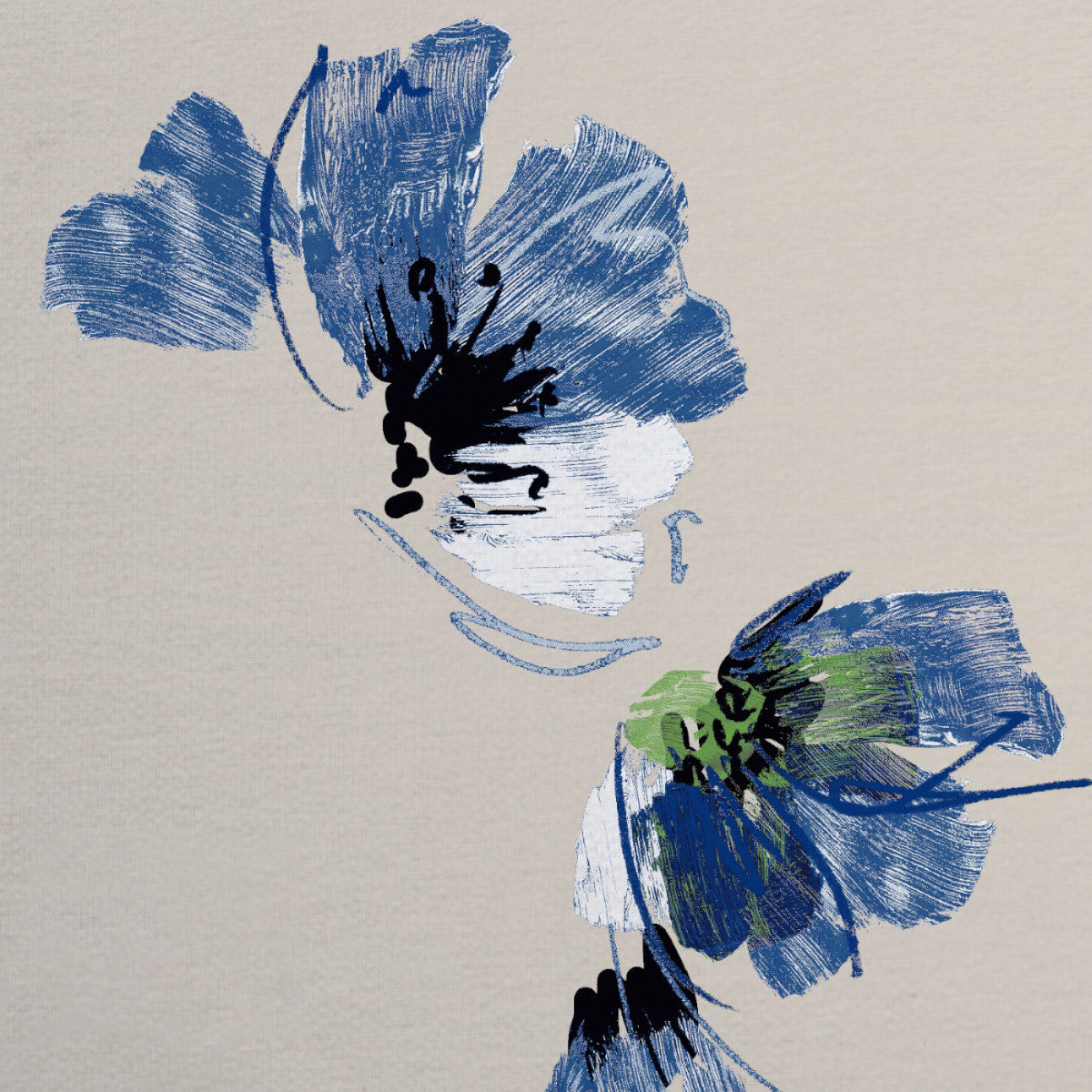 Nahaufnahme - Flora Blue - Sødahl abwaschbare Tischdecke mit künstlerischem Blumenmotiv
