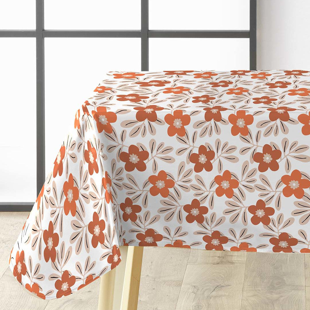 Flory Orange – Schöne Wachstuch Tischdecke mit Blumen in warmen Nuancen, Ecke