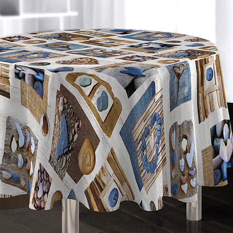 Garlet, runde Tischdecke Ø 180 mit Steinmotiven