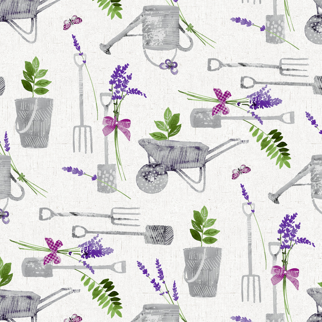 Garden Life Provence – Helle Wachstuch Tischdecke mit allem für den Garten