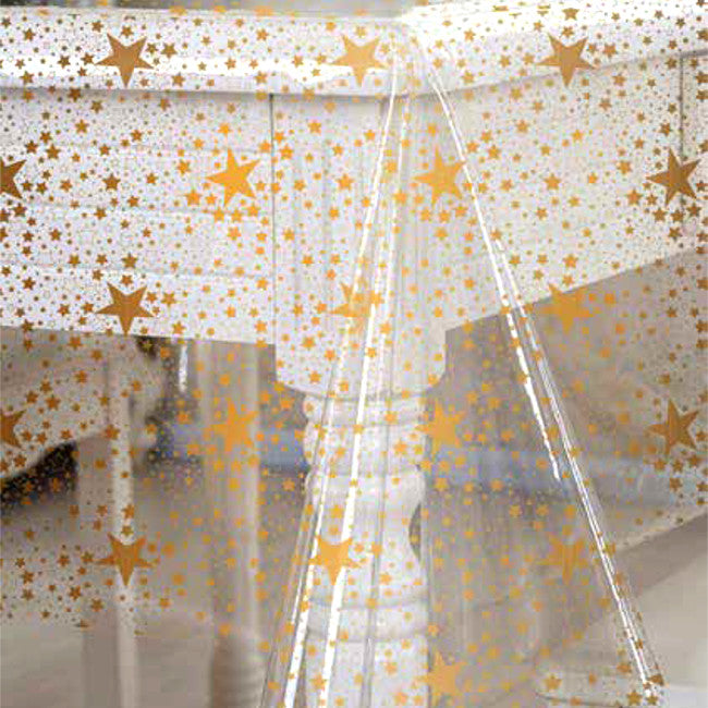 Weihnachtliche Tischfolie transparent - Sternenhimmel Gold
