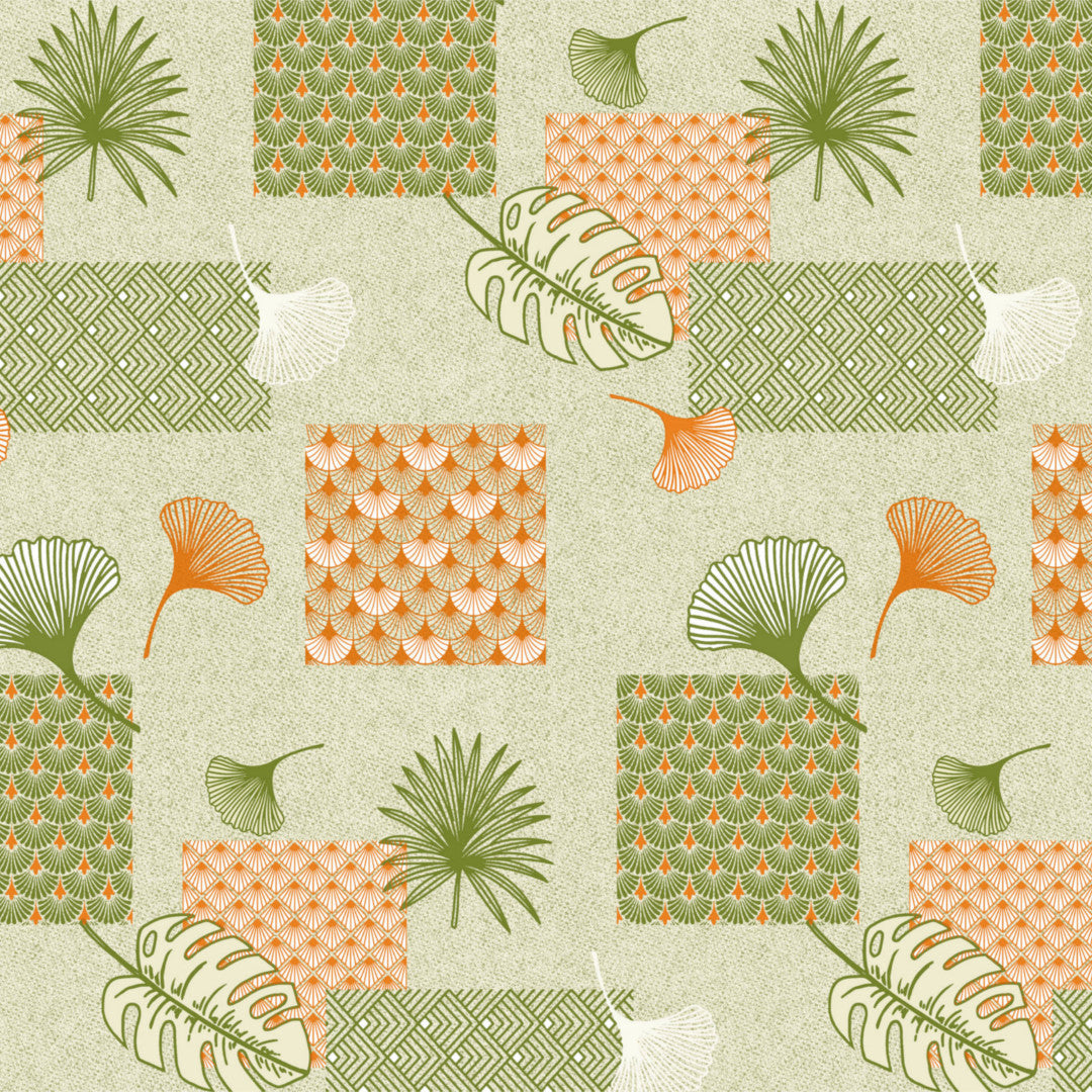 Ginkgo Grün - Wachstuch Tischdecke mit Blättern und Mustern